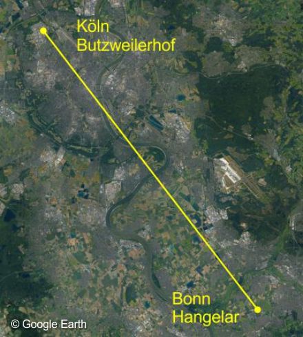 Strecke von Kln Butzweilerhof nach hangelar die Gerhard Fieseler im Rckenflug zurck legte as war Weltrekord