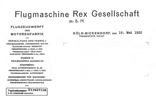 Briefpapier der REX Flugmaschinen