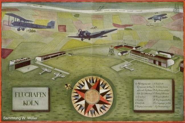 Bild des Flughafens Köln Butzweilerhof für die Internationalen Luftfahrt-Ausstellung 1928 in Berlin von Professor Seewald