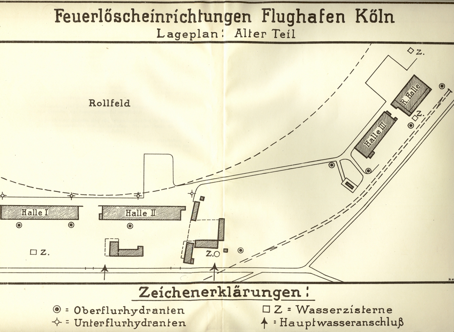 Lageplan "Feuerlöscheinrichtungen Flughafen Köln" Butzweilerhof 1926
