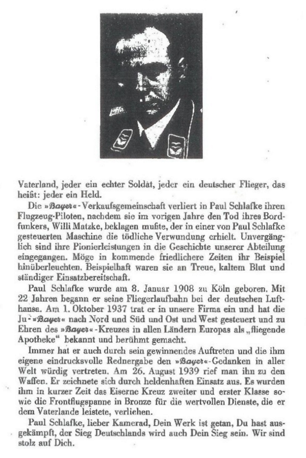 Nachruf auf Flugkapitän der Bayer-Ju 52 D-AOHU Paul Schlaffke