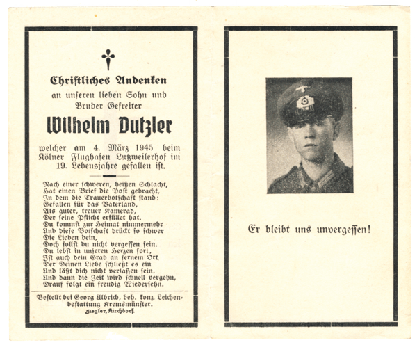 Totenzettel Wilhelm Dutzler