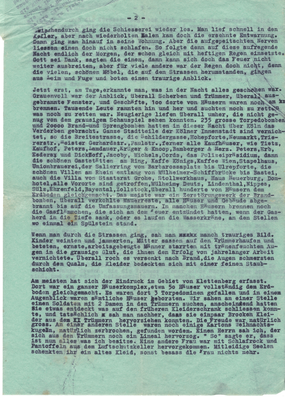 Erlebnissbericht eines Zeitzeugen aus dem bombardierten Köln im 2. WK