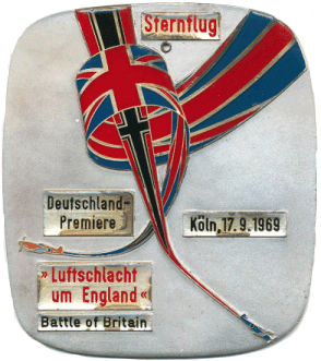 Plakette d. Deutschlandpremiere des Film "Luftschlacht um England" "Battle of Britain" anläßlich des Sternenfluges zum Butzweilerhof