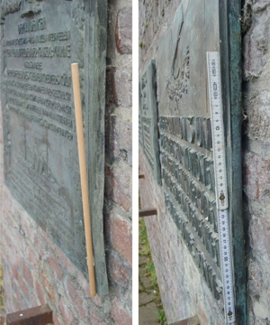 Beschdigte Gedenkplatten der Gedenksttte Fort I Kln-Bayenthal